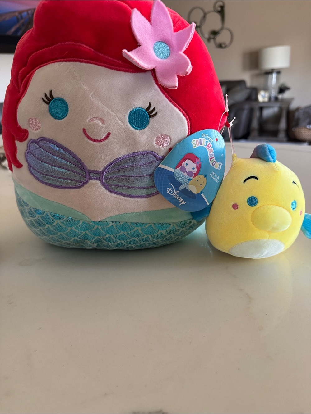 Disney Ariel Squishmallow with Flounder Plush - Red, Pink, Blue, Yellow